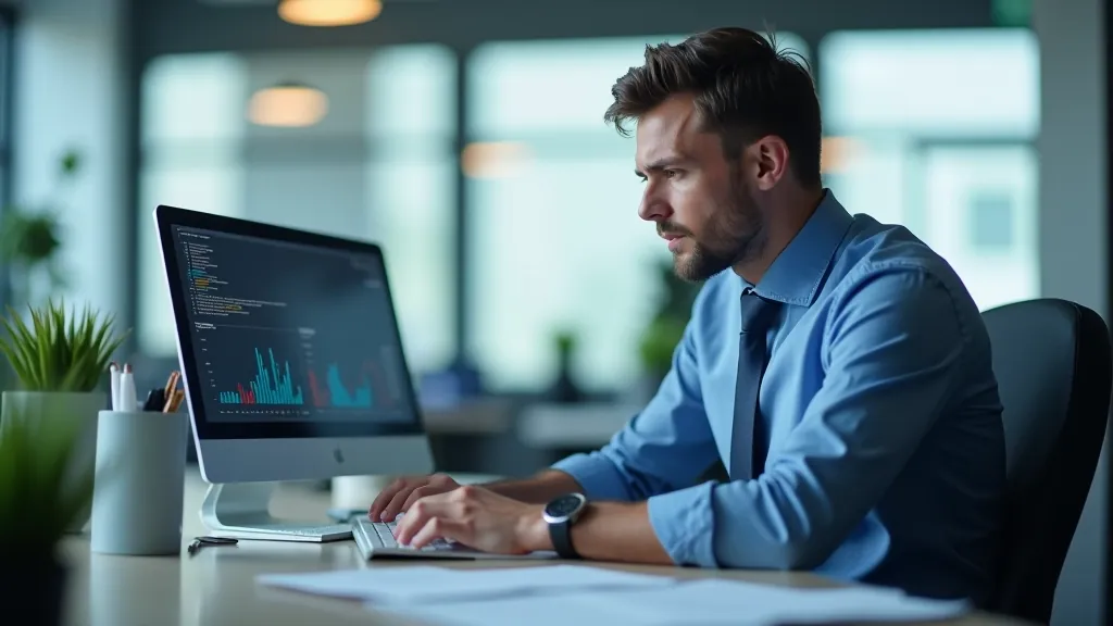 Finanční analytik pracující na počítači s tabulkami a grafy průměrných platů