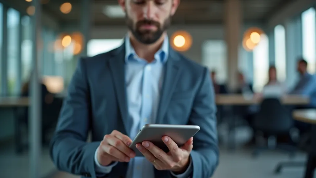 Člověk čtoucí finanční zprávy na tabletu
